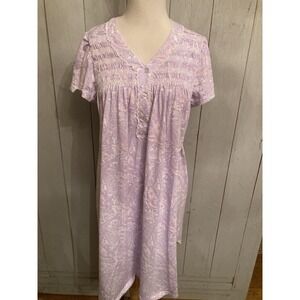 Miss Elaine Cap Sleeve Smocked Lavender Paisley Nightgown-Sz-M Cottagecore
